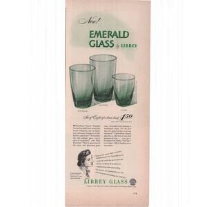 Libbey Emerald Glass Magazine Advertisement 1949 Vintage Houseware Freda Diamond
